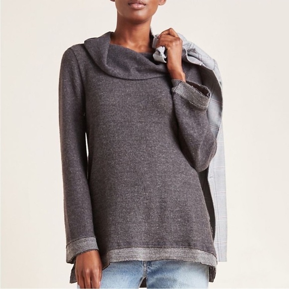 Maeve x Anthropologie Charcoal Heather Grey Risa Hacci Cowl Tunic Sweater Small - Picture 3 of 11